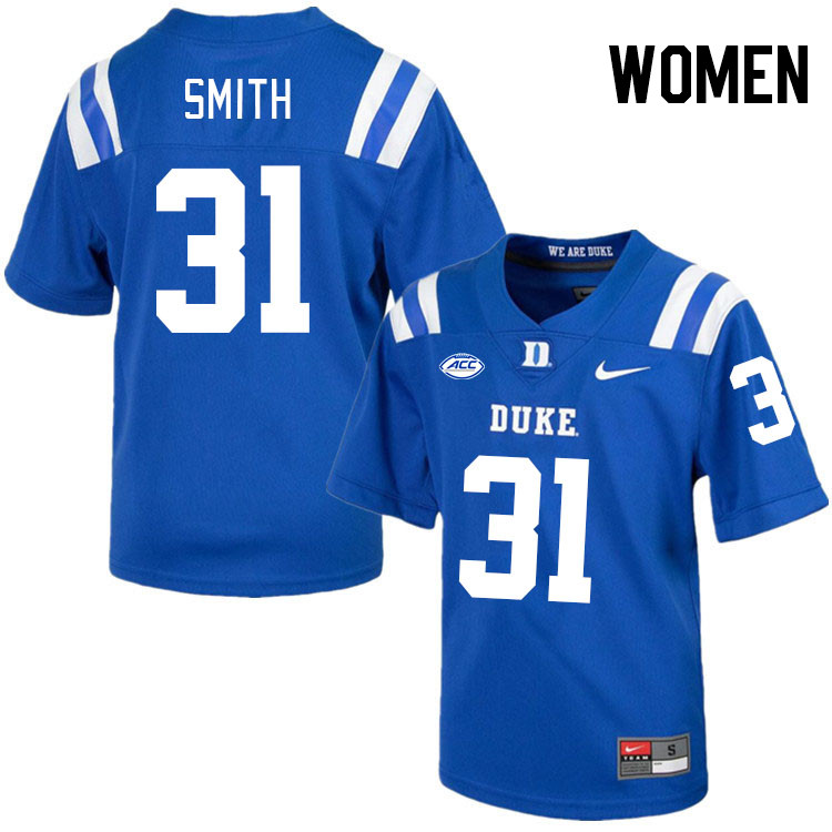 Women #31 Montreze Smith Duke Blue Devils College Football Jerseys Stitched-Royal